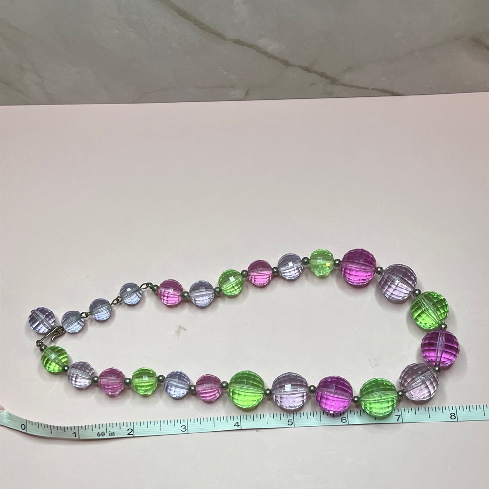 Coro Signed Mermaid-Core Vintage Mega Briolette Bead Pink Blue Green Necklace - Picture 5 of 7